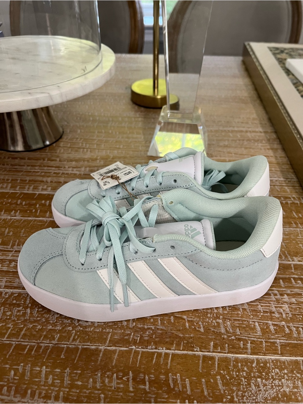 adidas Mint Green and White Classic Low-Top Sneakers